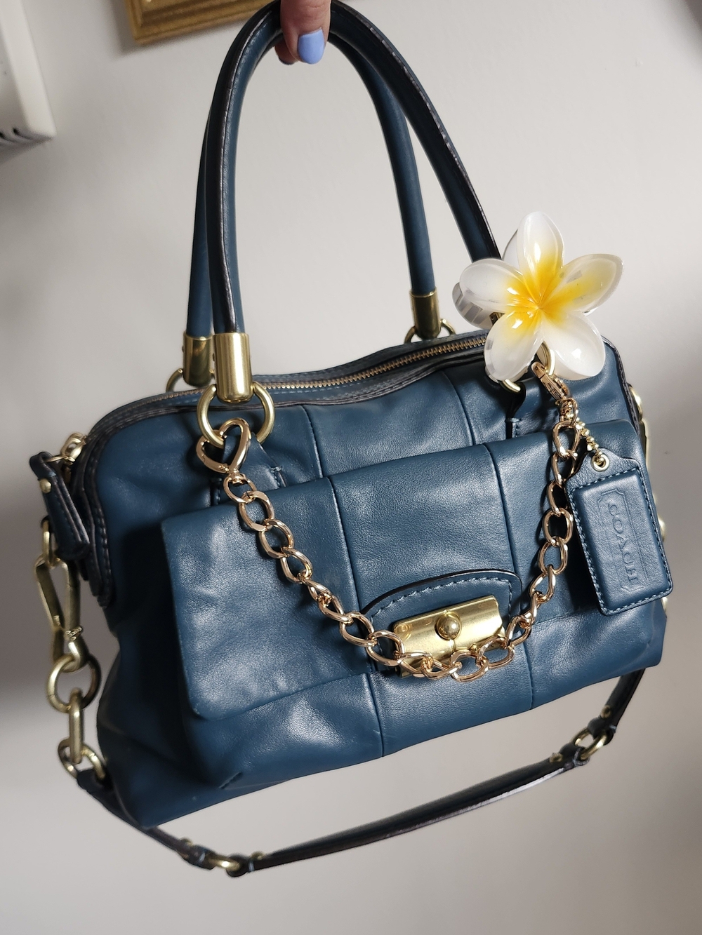 Coach Teal Leather Mini Satchel with Gold Hardware